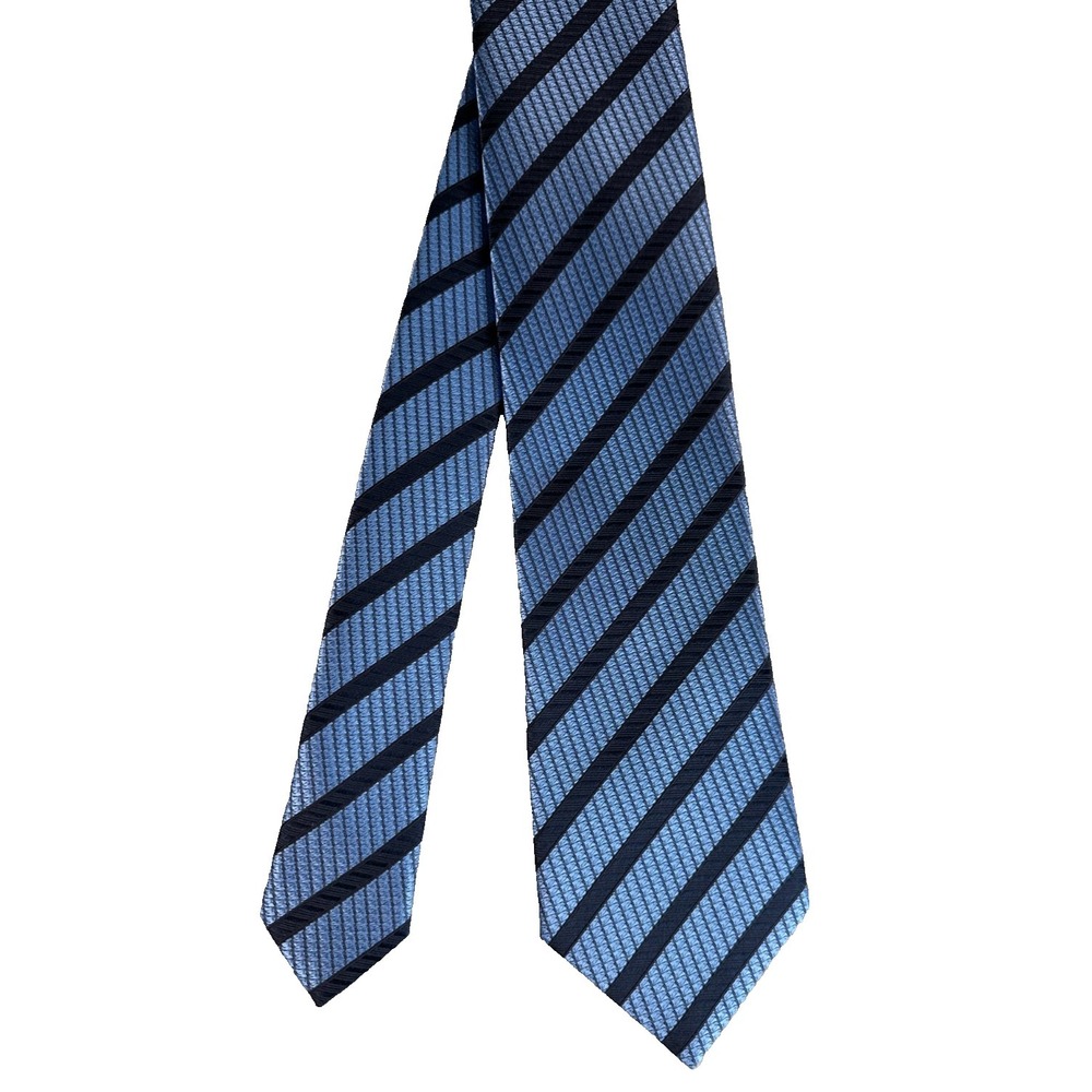 Ermenegildo Zegna Blue Striped Silk Tie 3.75" Wide Made In Italy